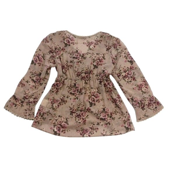 L'est Rose Floral Lace Trim Sheer Long Sleeve Babydoll Top Romantic Coqu… - Picture 6 of 8